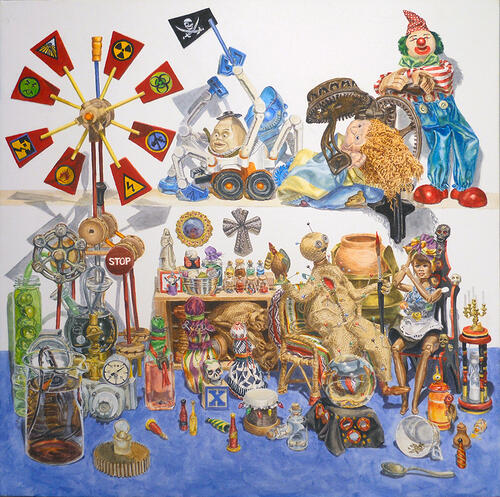 Bad Science 5 Watercolor with paste on Arches CP paper, 30"x30". 2015